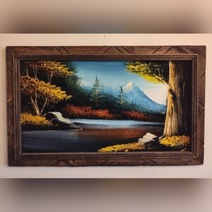 Vintage 70s Mid Century Modern Black Velvet Oil Painting Landscape Mexico